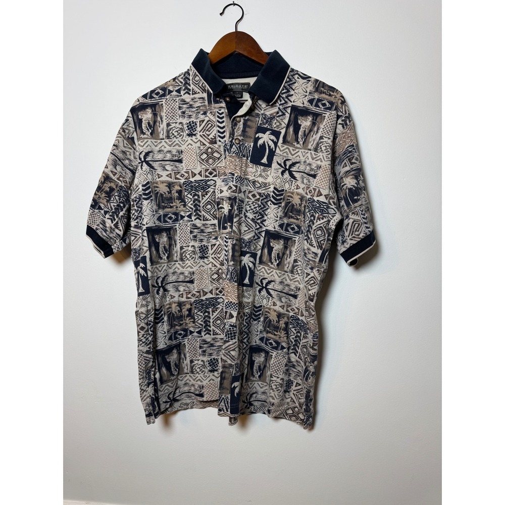 Knights Sportswear‎ Mens Large Polo Shirt Palm Tree Tropical Cotton Blue
